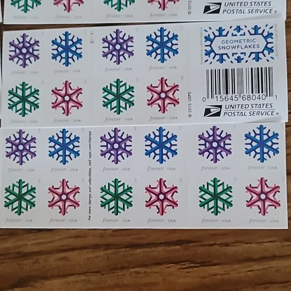 100 Geometric Snowflakes 2015 Forever Stamps‎ USPS Postage Christmas Cards Mail